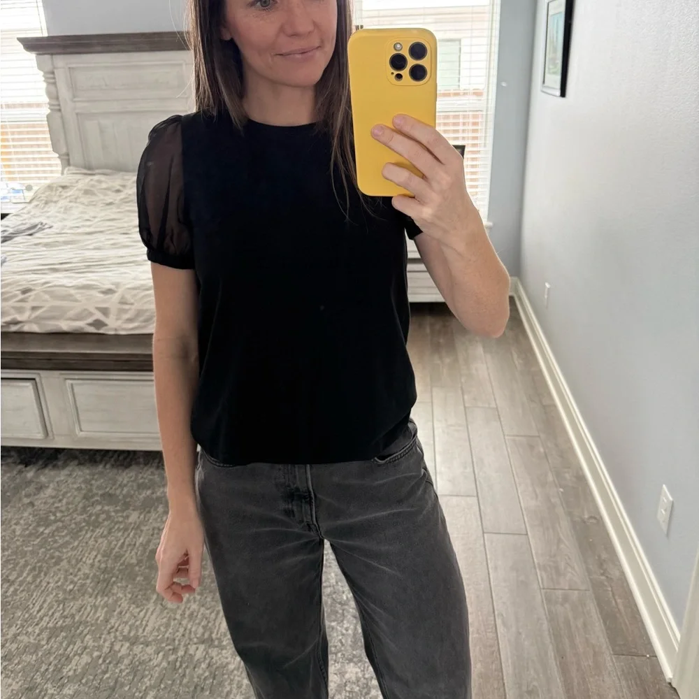 Madewell Black Sheer Sleeve Tee - Picture 4 of 10